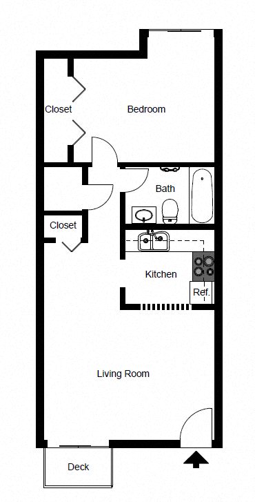 Floor plan for 1 bed, 1 bath, 510 sqft